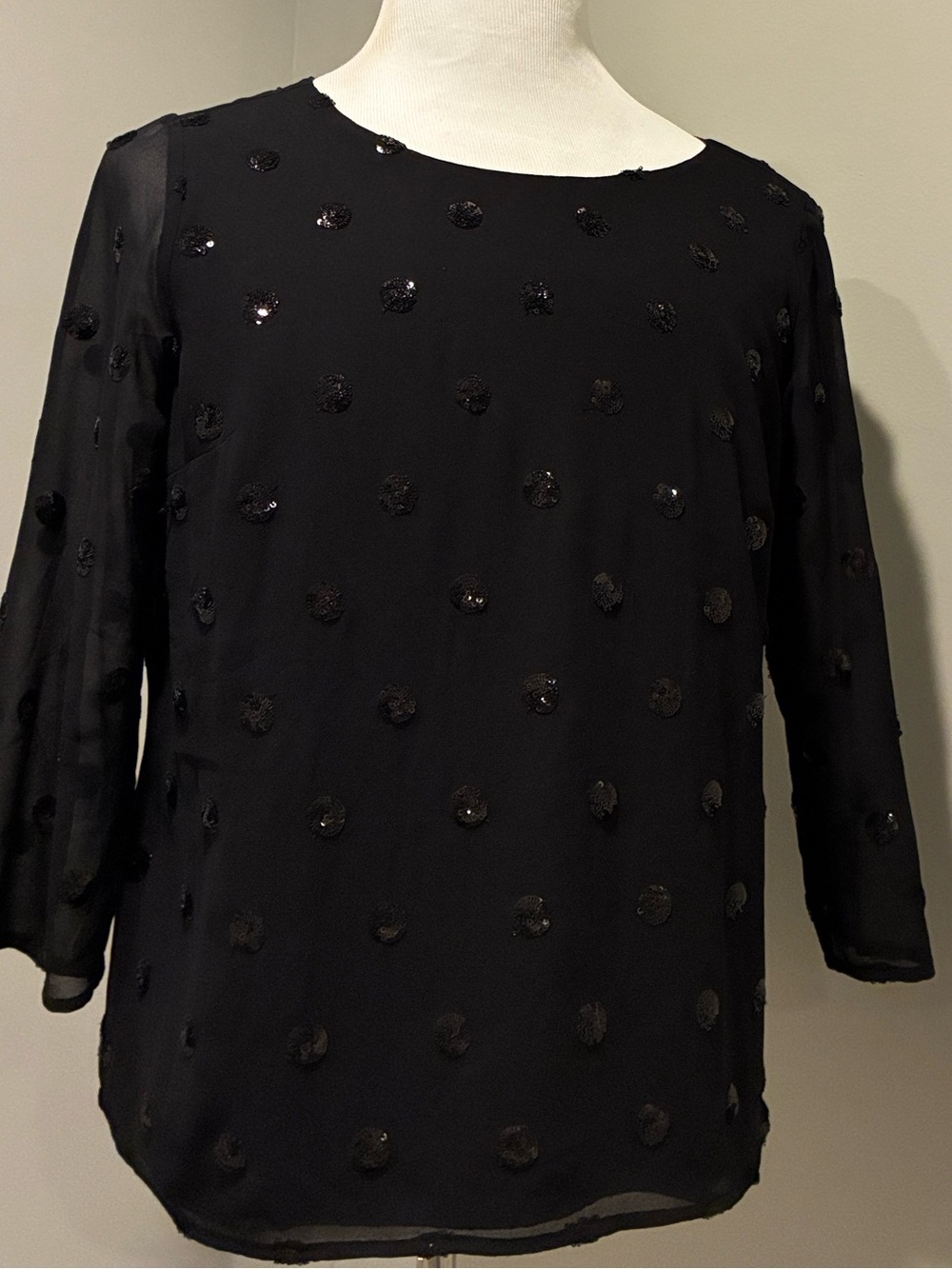 Talbots Black Sequin Dot Blouse